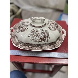 Burton & Burton Antoinette Covered Casserole‎ Vegetable Dish Brown Floral